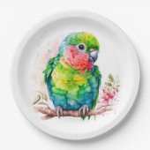 グリーンオウム – かわいいベビーバード ペーパープレート (正面)