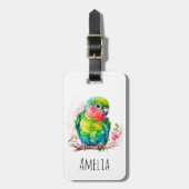 グリーンオウム – かわいいベビーバード ラゲッジタグ (正面縦)