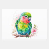 グリーンオウム – かわいいベビーバード ラッピングペーパーシート (正面3)