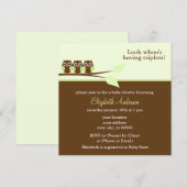 グリーンオウルの三つ子ベビーシャワー 招待状 (正面/裏面)