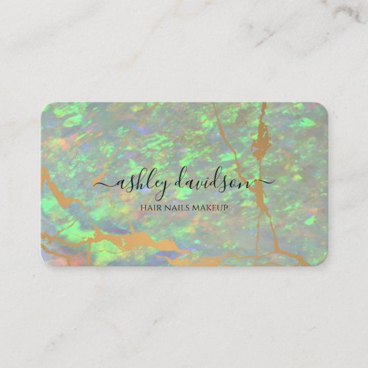 グリーンオパールと金ゴールドモダングラムビジネスカード 名刺 (正面)