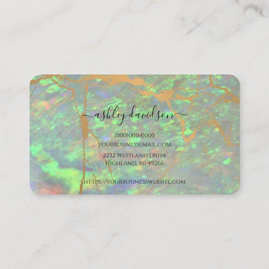 グリーンオパールと金ゴールドモダングラムビジネスカード 名刺 (裏面)
