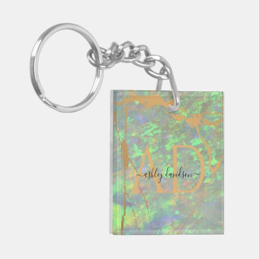 グリーンオパールモダングラムビジネスキーチェーン キーホルダー (正面左)