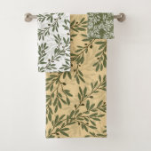 グリーンオリーブの木の枝の繰り返しパターン バスタオルセット (インサイチュ)