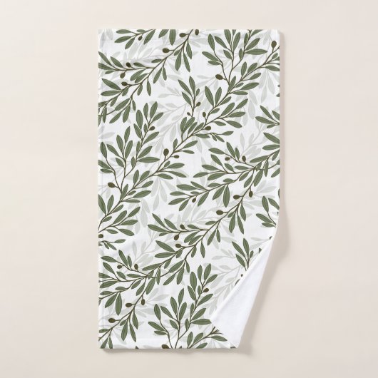 グリーンオリーブの木の枝の繰り返しパターン バスタオルセット (ハンドタオル)