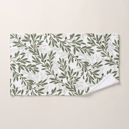 グリーンオリーブの木の枝の繰り返しパターン バスタオルセット (ハンドタオル)