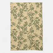 グリーンオリーブの木の枝パタ地中海のーン キッチンタオル (縦)