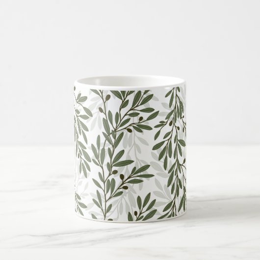 グリーンオリーブの木の枝パタ地中海のーン コーヒーマグカップ (中央)