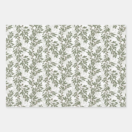 グリーンオリーブの木の枝パタ地中海のーン ラッピングペーパーシート (正面2)