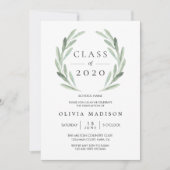 グリーンオリーブの枝の花輪 卒業パーティー 招待状 (正面)