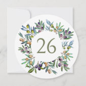 グリーンオリーブの枝トスカーナ円テーブル番号 招待状 (裏面)