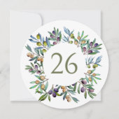 グリーンオリーブの枝トスカーナ円テーブル番号 招待状 (正面)