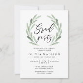 グリーンオリーブの枝リースの卒業パーティー 招待状 (正面)