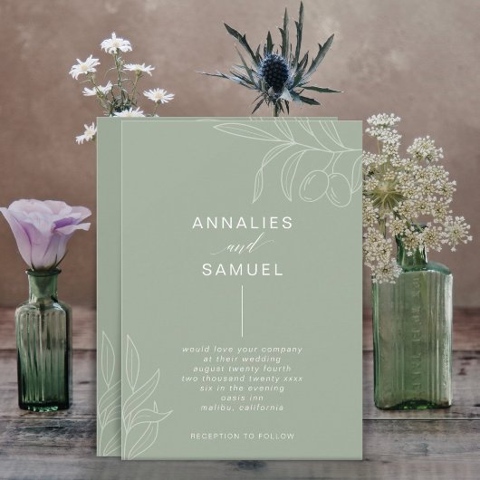 グリーンオリーブの枝 現代風 おしゃれな結婚式 招待状