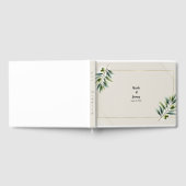 グリーンオリーブの葉の骨の白と金の結婚式 ゲストブック (全面)