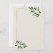グリーンオリーブの葉の骨白金エンゲージメントパーティー 招待状 (裏面)