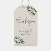 グリーンオリーブの葉の骨 白とゴールドのラスティックウェディング ギフトタグ (裏面)