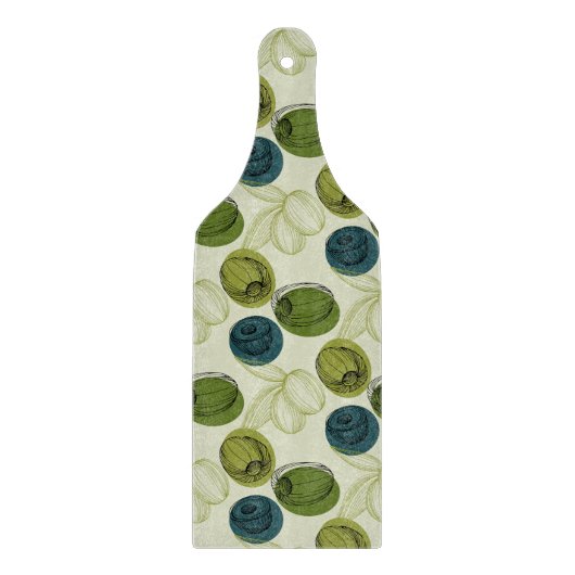 グリーンオリーブスケッチスケッチパターンキッチン カッティングボード (正面)