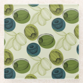 グリーンオリーブスケッチスケッチパターンキッチン ガラスコースター