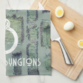 グリーンオリーブティール(緑がかった色)グレーモノグラム抽象芸術幾何学模様 キッチンタオル (四つ折り)