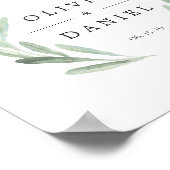 グリーンオリーブブランチリース結婚ウェルカムサイン ポスター (角)