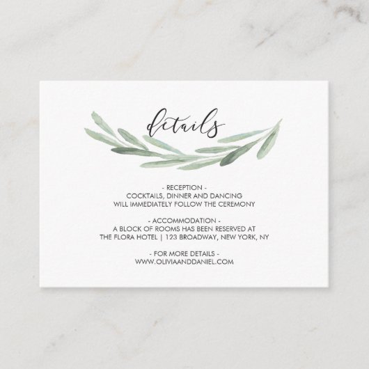 グリーンオリーブブランチ素朴リース結婚ズ詳細 エンクロージャーカード (正面)
