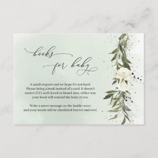 グリーンオリーブリースホワイトフローラブックスベビー エンクロージャーカード (正面)
