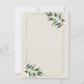 グリーンオリーブリーフボーンホワイト金ゴールド素朴ありがとう 招待状 (裏面)