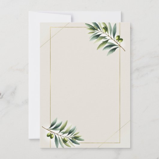 グリーンオリーブリーフボーンホワイト金ゴールド素朴ありがとう 招待状 (裏面)