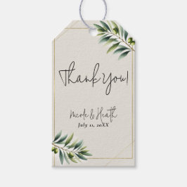 グリーンオリーブリーフボーンホワイト&素朴金ゴールド結婚ズ ギフトタグ