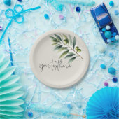 グリーンオリーブリーフボーンホワイト&素朴金ゴールド結婚ズ ペーパープレート (パーティー)