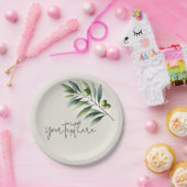 グリーンオリーブリーフボーンホワイト&素朴金ゴールド結婚ズ ペーパープレート (パーティー)