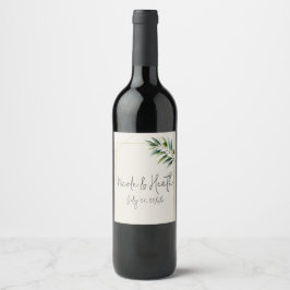 グリーンオリーブリーフボーンホワイト&素朴金ゴールド結婚ズ ワインラベル