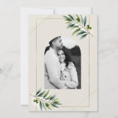 グリーンオリーブリーフボーンホワイト&素朴金ゴールド結婚ズ 招待状 (裏面)