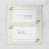 グリーンオリーブリーフボーンホワイト&金ゴールドテーブル席 プレイスカード (外部開封)