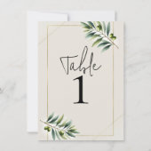 グリーンオリーブリーフボーンホワイト&金ゴールドテーブル番号 招待状 (裏面)