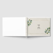 グリーンオリーブリーフボーンホワイト&金ゴールド結婚ズ ゲストブック (全面)