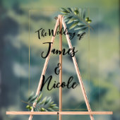 グリーンオリーブリーフ素朴と金ゴールド結婚ズサイン アクリルサイン (ニュートラル)