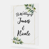 グリーンオリーブリーフ素朴と金ゴールド結婚ズサイン アクリルサイン (傾斜)