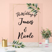 グリーンオリーブリーフ素朴と金ゴールド結婚ズサイン アクリルサイン (ウェディング)