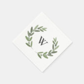 グリーンオリーブ枝リースモノグラム スタンダードカクテルナプキン (角)