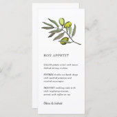 グリーンオリーブ。シンプルモダン結婚メニュー メニュー (正面/裏面)
