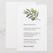 グリーンオリーブ。スタイリッシュファンシーモダン結婚メニュー (正面/裏面)