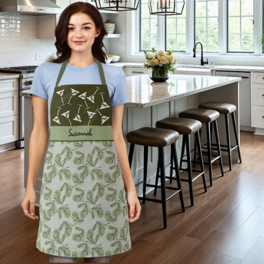 グリーンオリーブ&マルティーニガラスパターンのパーソナライズ可能 エプロン