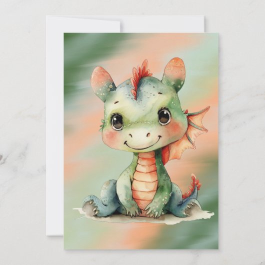 グリーンオレンジのドラゴンボーイベビーシャワー 招待状 (裏面)