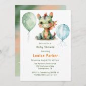 グリーンオレンジのドラゴンボーイベビーシャワー 招待状 (正面/裏面)