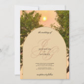 グリーンオレンジアイボリーサンセットモノグラムイニシャル結婚ズ 招待状 (正面)