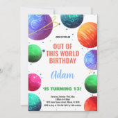 グリーンオレンジアウタースペース誕生日招待状 招待状 (正面)