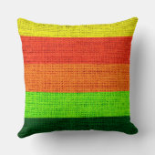 グリーンオレンジイエローストライプズバーラップ素朴ジュート クッション (裏面)