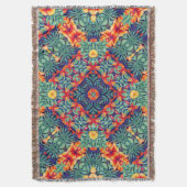 グリーンオレンジイエローブルー抽象芸術トロピカルパターン スローブランケット (正面縦)